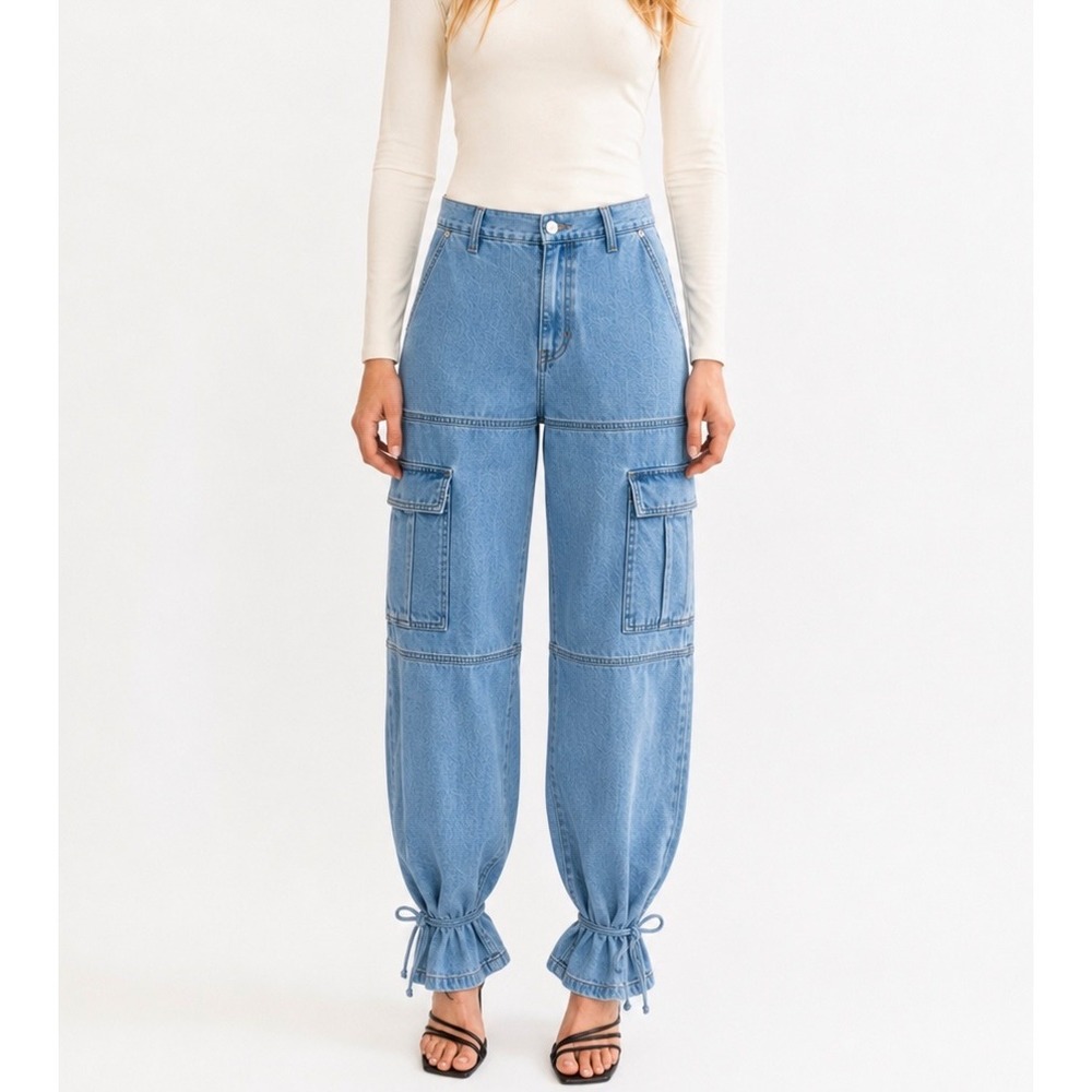 TORN BY RONNY KOBO Holly Pant Light Wash Denim Cargo Tie Ankle Jeans